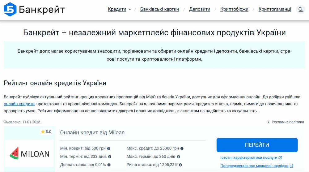 Сайт bankrate.com.ua - порівнюй - обирай